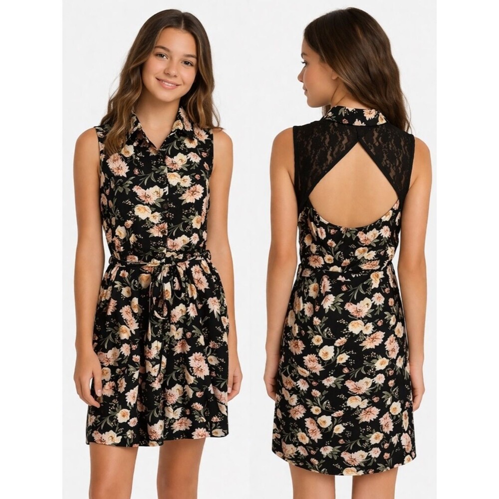 No Boundaries Floral Lace Back Dress XL Junior’s 15-17 EUC